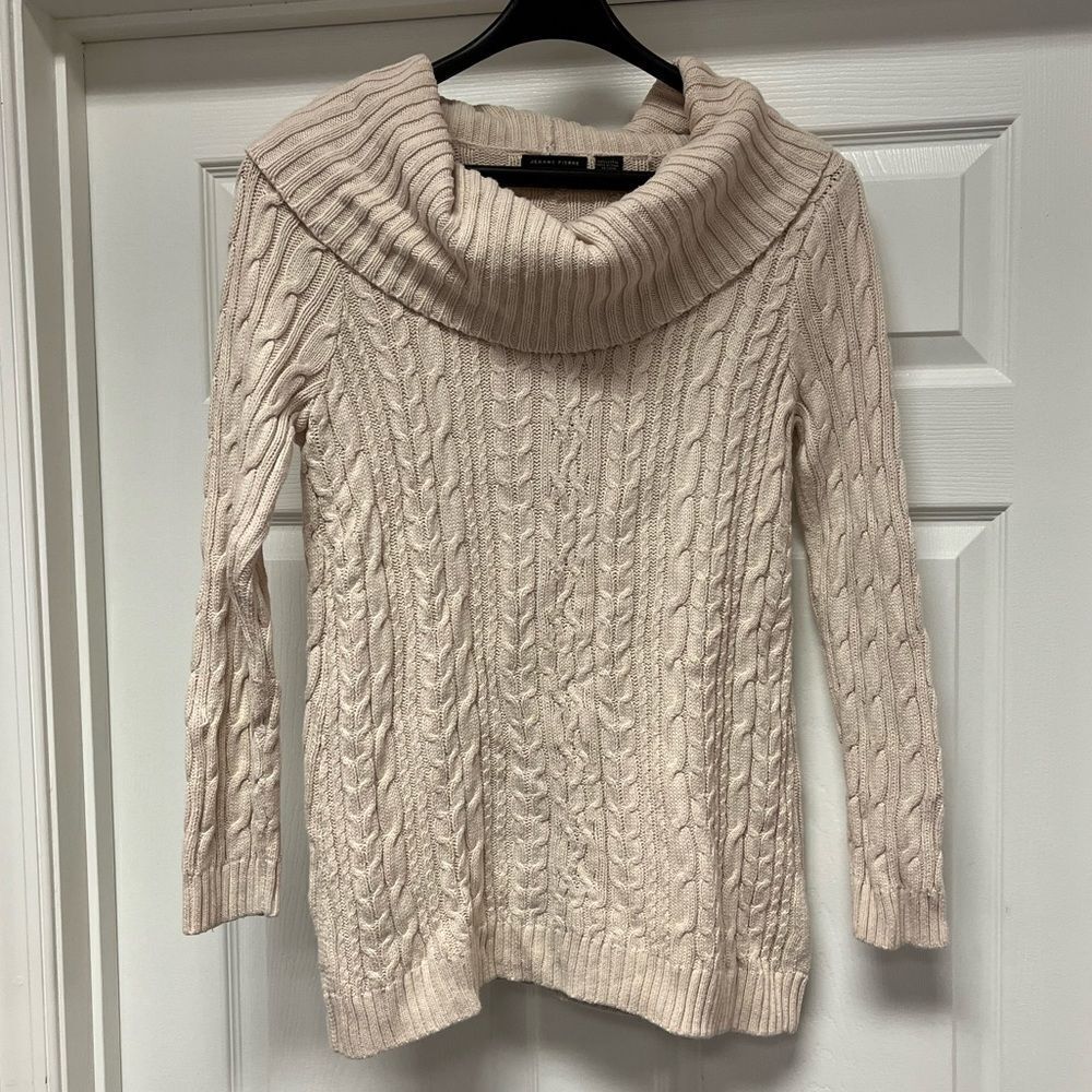 Jeanne Pierre Cream Cable Knit Cowl Neck Sweater sz M